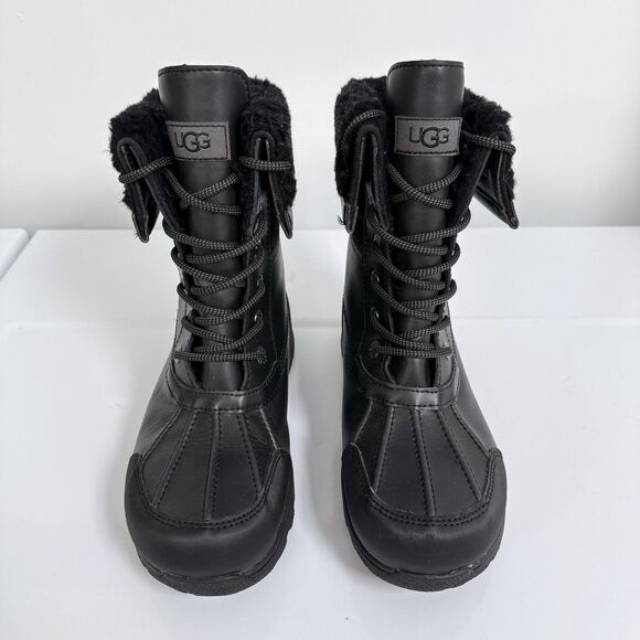 UGG Boots Kids Size 6 Black Leather Butte II CWR Waterproof Snow Water Winter - Picture 4 of 9